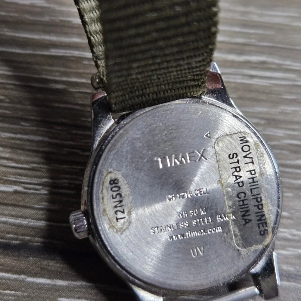 Timex T2N508 Women's Watch White Dial Olive Nylon Strap Quartz WR30M Tested